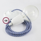 Porcelain Pendant, suspended lamp with Pixel Turquoise textile cable RX03