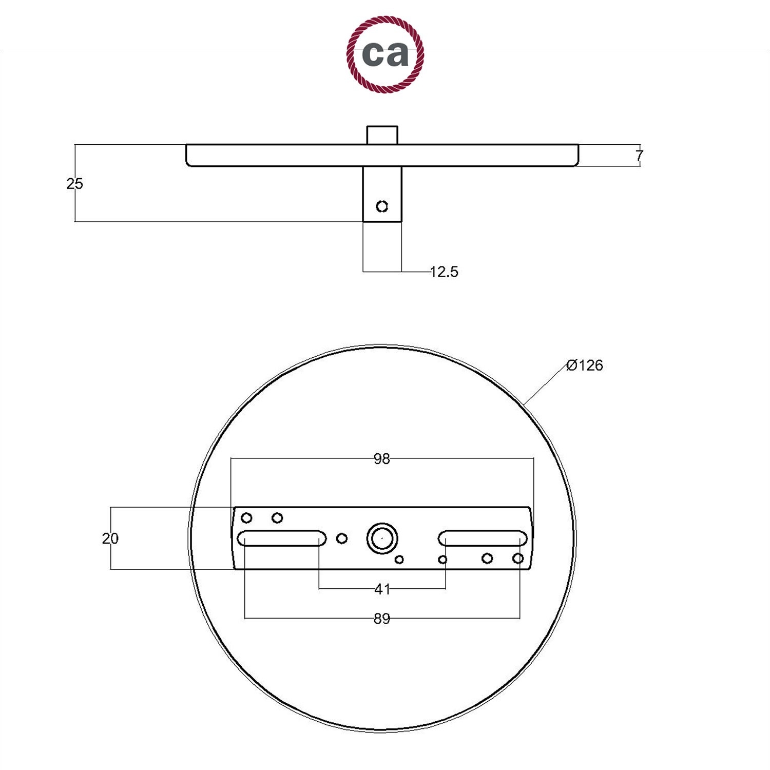 Flush-mounted ceiling rose with 1 central hole