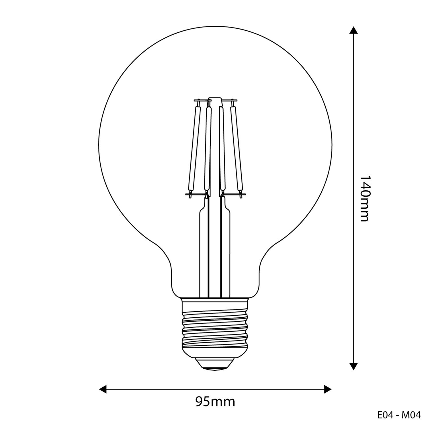 LED Clear Globe Light Bulb G95 4W 470Lm E27 2700K - E04